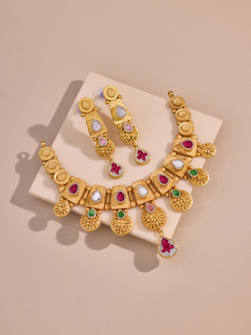 Amulya Matte Gold Temple Necklace
