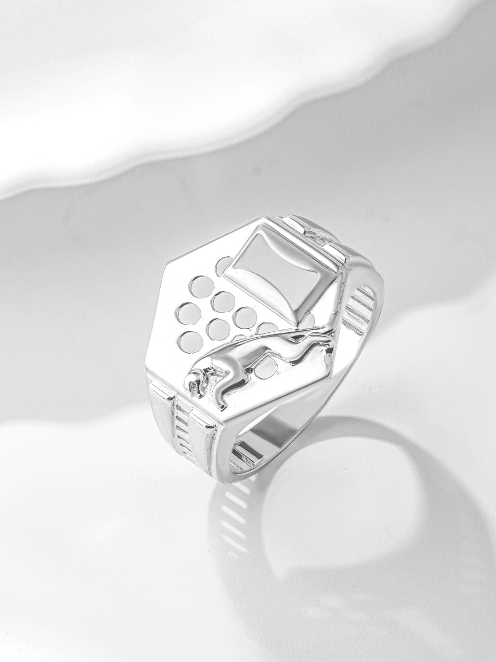 PC Gents Silver Jaguar Hexagon Ring